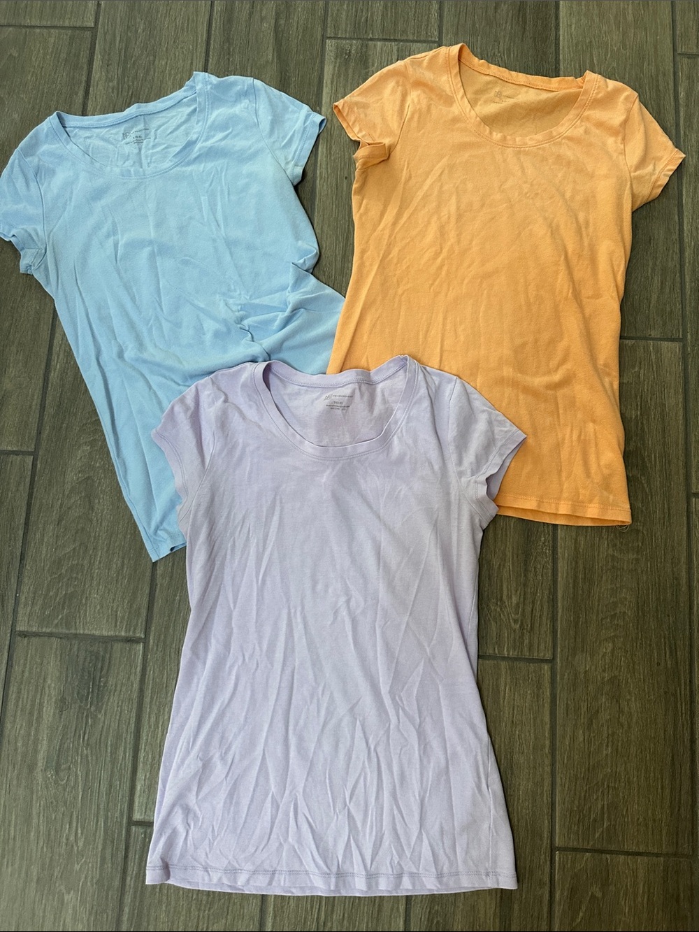 NOBO size small scoop neck t shirts. Blue, purple, orange. Cap sleeves.
